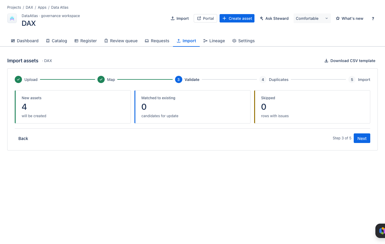 Import step 3 — validate