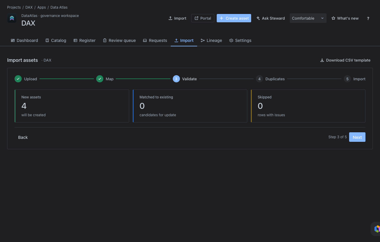 Import step 3 — validate
