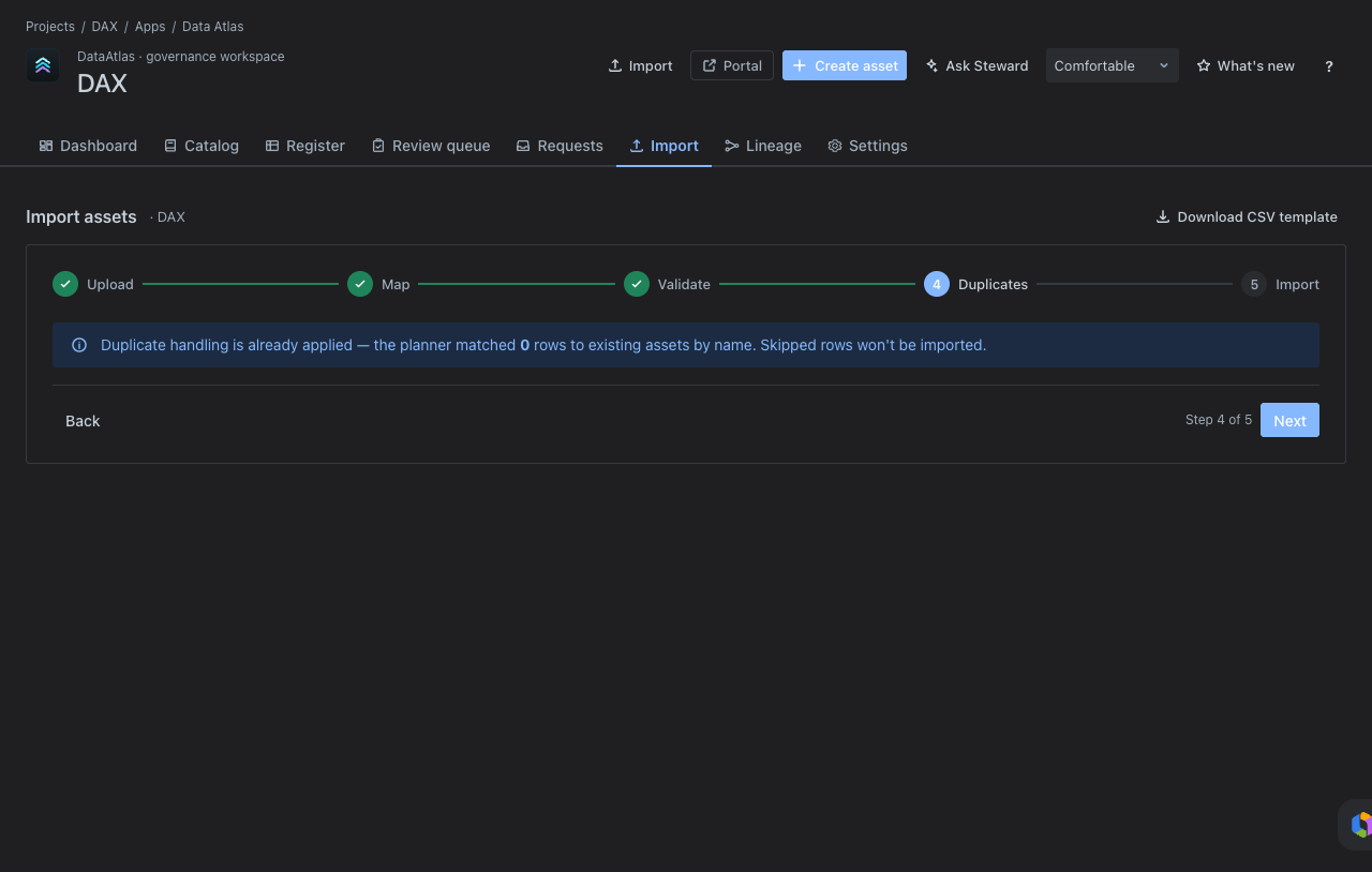 Import step 4 — duplicates